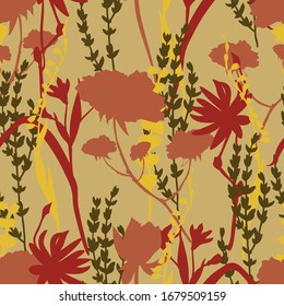 Seamless pattern with abstract flowers. Vector texture in earthy tones.
Print for textiles, fabrics, backgrounds, accessories, wrapping paper.