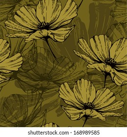 Seamless pattern with abstract flowers. Vector illustration.