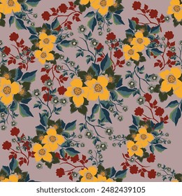 Patrón sin costuras con flores abstractas en estilo vintage sobre un fondo oscuro. Se puede utilizar como tarjeta de felicitación, invitación, cumpleaños, textiles, Fondo de pantalla o papel de embalaje.