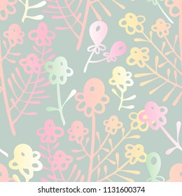 Seamless pattern with abstract flowers.Vector design with ornamental plants, can be used for textiles, wallpaper, children s clothing, wrapping paper.