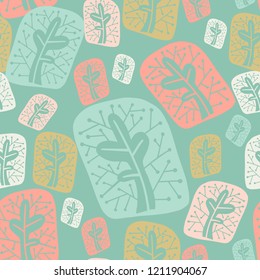 Seamless pattern with abstract flowers.Vector design with ornamental plants, can be used for textiles, wallpaper, children s clothing, wrapping paper.