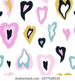 Seamless pattern with abstract fluid hearts. Creative colourful hearts texture. Vector modern background illustration