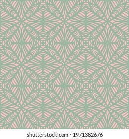 seamless pattern with abstract folk style ornaments drawn with pastel green and pink colors, vector