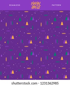Seamless pattern with abstract forest and lettering New Year