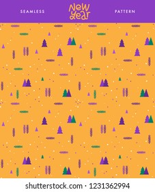 Seamless pattern with abstract forest and lettering New Year