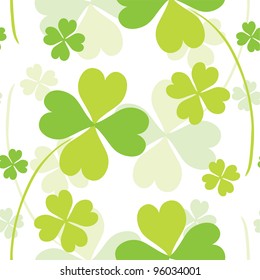 seamless pattern with abstract fourleaf clovers in white green colors