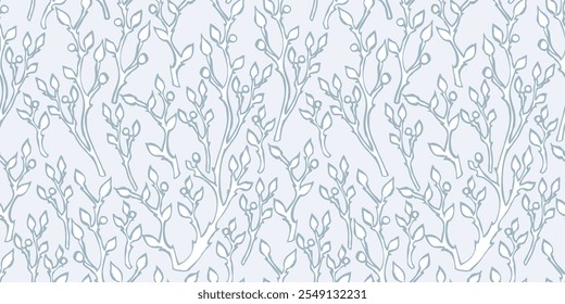 Seamless pattern of abstract frozen branches silhouettes, vector background, wallpaper, paper, textile, wrapping, fabric
