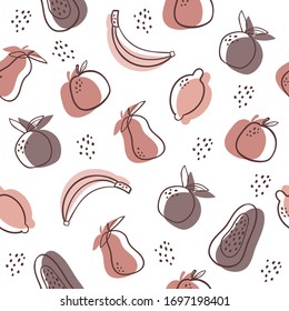 Seamless pattern with abstract fruits. Vector terracotta fruits. Geometric pattern for branding, social media, kitchen decor, textile. Rust art shapes.