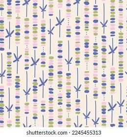 Seamless pattern with abstract funny colorful stripes on a light background. Scandinavian style hand drawn illustration in vector. Design for fabric textile print wrapping paper cover or gift wrap