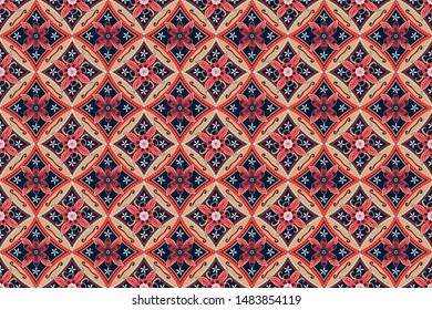 Seamless pattern with abstract geomatric, traditional style, vintage decoration illustration, Indonesian batik motif