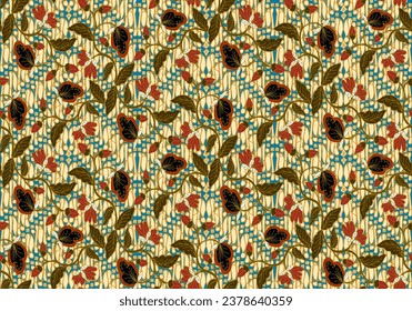 Seamless pattern with abstract geomatric, traditional style, vintage decoration illustration, Indonesian batik parang and floral motif. 
