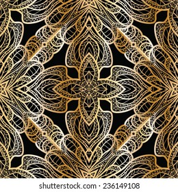 Seamless pattern with abstract geometric pattern in art nouveau stile. Black and gold.