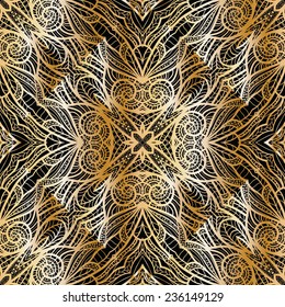 Seamless pattern with abstract geometric pattern in art nouveau stile. Black and gold.