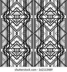 Seamless Pattern, Abstract Geometric Background, Black And White Stripes, Intertwining Lines, Art Deco Style