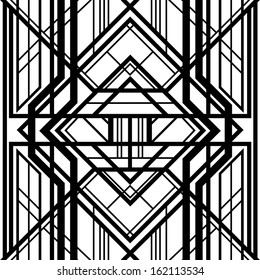 seamless pattern, abstract geometric background, black and white stripes, intertwining lines, Art Deco style