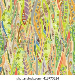 Seamless pattern of abstract, geometric bands in style zentangl.
Hand-drawn and painted.
