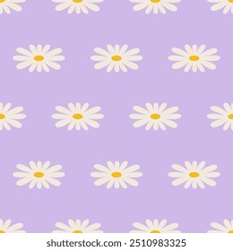 Seamless pattern with abstract geometric chamomile flowers in retro hippie style. Vector floral background. Vintage fashionable print with daisy flowers in 1970s style
