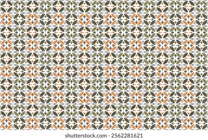 Seamless pattern with abstract geometric circle intersection and dot in orange light n dark green on white background. Vector illustration,for masculine shirt lady dress cloth textile cover decoration