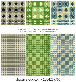 Seamless pattern with abstract geometric circles and squares. Vector graphic illustration for background, wallpaper, fabric. Image in marsh green colors.