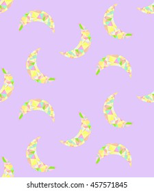 Seamless pattern with abstract geometric crescents, colorful drawing of the moon on a purple background, print for fabric, wallpaper, curtains, posters, vector EPS 8