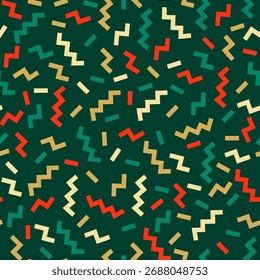 seamless pattern of abstract geometric elements on a dark background. festive background with a New Year's mood in traditional colors. stock vector illustration. EPS 10