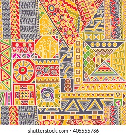 Seamless pattern of abstract, geometric elements. Hand-drawn and painted.Vector graphics.