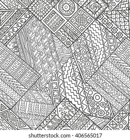 Seamless pattern of abstract, geometric elements in the style of zentangl. Painted by hand. Monochrome range.