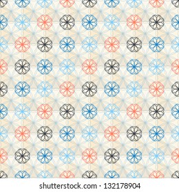 Seamless pattern with abstract geometric flower in pastel color, vector background