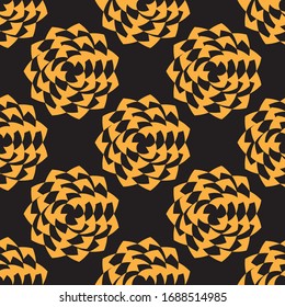 Seamless pattern abstract geometric flower ornament on black background. Vector image eps 10