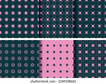 seamless pattern abstract geometric flower pink and dust deep indigo colors vector
