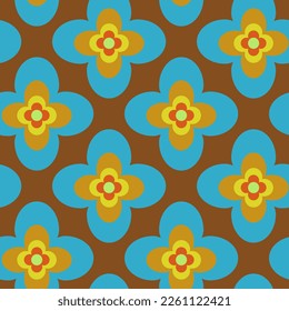 Seamless pattern with abstract geometric flowers. Retro style background
