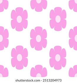 Seamless pattern with abstract geometric flowers in retro hippie style. Vector floral background. Vintage fashionable print with daisy flowers in 1970s style