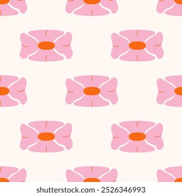 Padrão contínuo com flores geométricas abstratas em estilo hippie retro. Fundo floral do vetor. Vintage impressão na moda com margarida funky flores em estilo 1970
