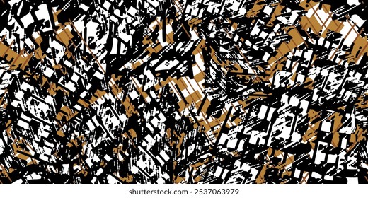 Seamless pattern of abstract geometric with golden rough scratch texture in black and white color for a unique fashion style. Vector illustration