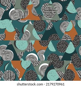 Patrón sin foco con hojas geométricas abstractas. Diseño moderno para papel, cubierta, tela, decoración interior y otros usuarios.