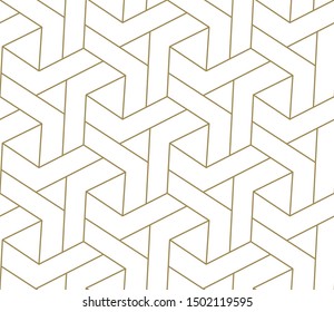 Seamless pattern with abstract geometric line texture, gold on white background. Light modern simple wallpaper, bright tile backdrop, monochrome graphic element.