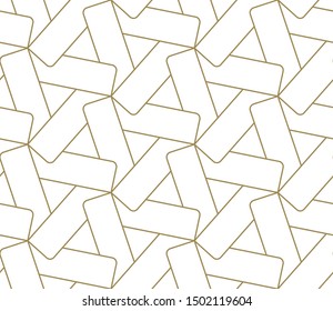 Seamless pattern with abstract geometric line texture, gold on white background. Light modern simple wallpaper, bright tile backdrop, monochrome graphic element.