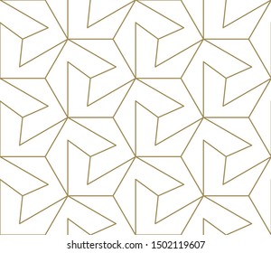 Seamless pattern with abstract geometric line texture, gold on white background. Light modern simple wallpaper, bright tile backdrop, monochrome graphic element.
