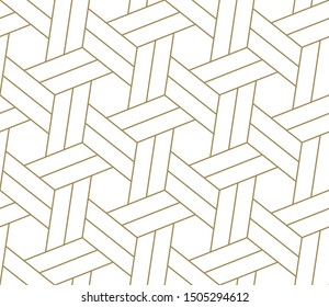 Seamless pattern with abstract geometric line texture, gold on white background. Light modern simple wallpaper, bright tile backdrop, monochrome graphic element.