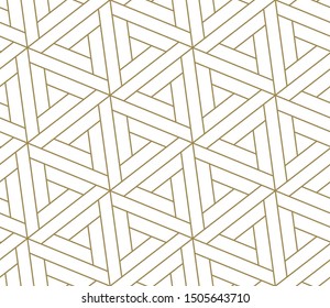 Seamless pattern with abstract geometric line texture, gold on white background. Light modern simple wallpaper, bright tile backdrop, monochrome graphic element.