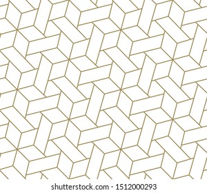 Seamless pattern with abstract geometric line texture, gold on white background. Light modern simple wallpaper, bright tile backdrop, monochrome graphic element.