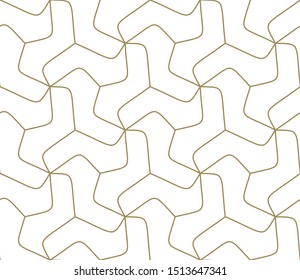 Seamless pattern with abstract geometric line texture, gold on white background. Light modern simple wallpaper, bright tile backdrop, monochrome graphic element.