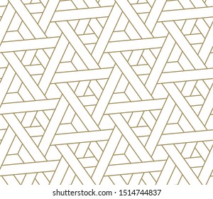 Seamless pattern with abstract geometric line texture, gold on white background. Light modern simple wallpaper, bright tile backdrop, monochrome graphic element.