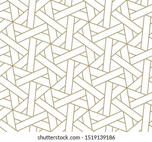 Seamless pattern with abstract geometric line texture, gold on white background. Light modern simple wallpaper, bright tile backdrop, monochrome graphic element.