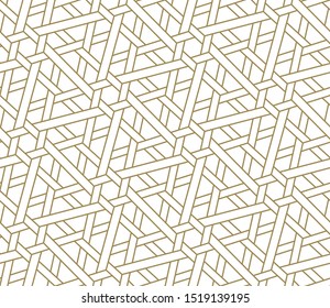 Seamless pattern with abstract geometric line texture, gold on white background. Light modern simple wallpaper, bright tile backdrop, monochrome graphic element.