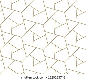 Seamless pattern with abstract geometric line texture, gold on white background. Light modern simple wallpaper, bright tile backdrop, monochrome graphic element.