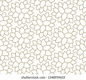 Seamless pattern with abstract geometric line texture, gold on white background. Light modern simple wallpaper, bright tile backdrop, monochrome graphic element.