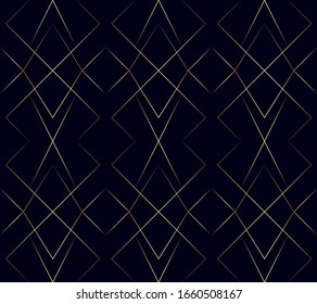 Seamless pattern with abstract geometric line texture, gold on a dark background. Seamless geometric pattern. Light modern simple wallpaper, bright tile backdrop, monochrome graphic element