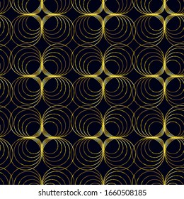 Seamless pattern with abstract geometric line texture, gold on a dark background. Seamless geometric pattern. Light modern simple wallpaper, bright tile backdrop, monochrome graphic element