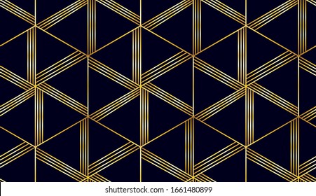 Seamless pattern with abstract geometric line texture, gold on a dark background. Seamless geometric pattern. Light modern simple wallpaper, bright tile backdrop, monochrome graphic element